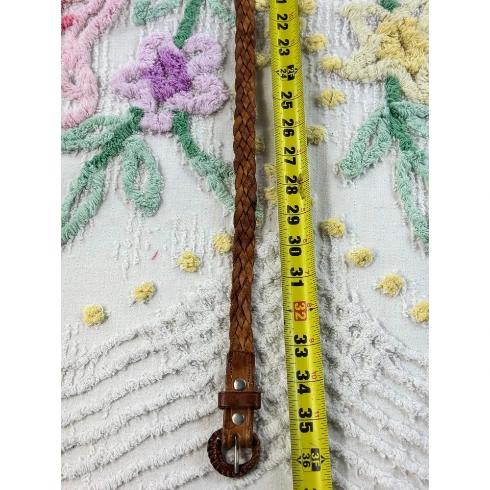 Vintage Braided Leather Belt Cognac Brown Woven Boho Western 36 Inch